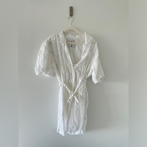 FRAME White Inset Lace Puff Sleeve Mini Dress M - Picture 4 of 8